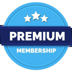 A blue badge with the word " premium " on it.